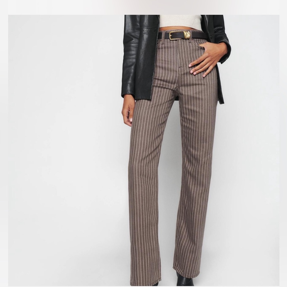 Reformation Wilder High Rise Wide Leg Brown Striped Jeans Size 23